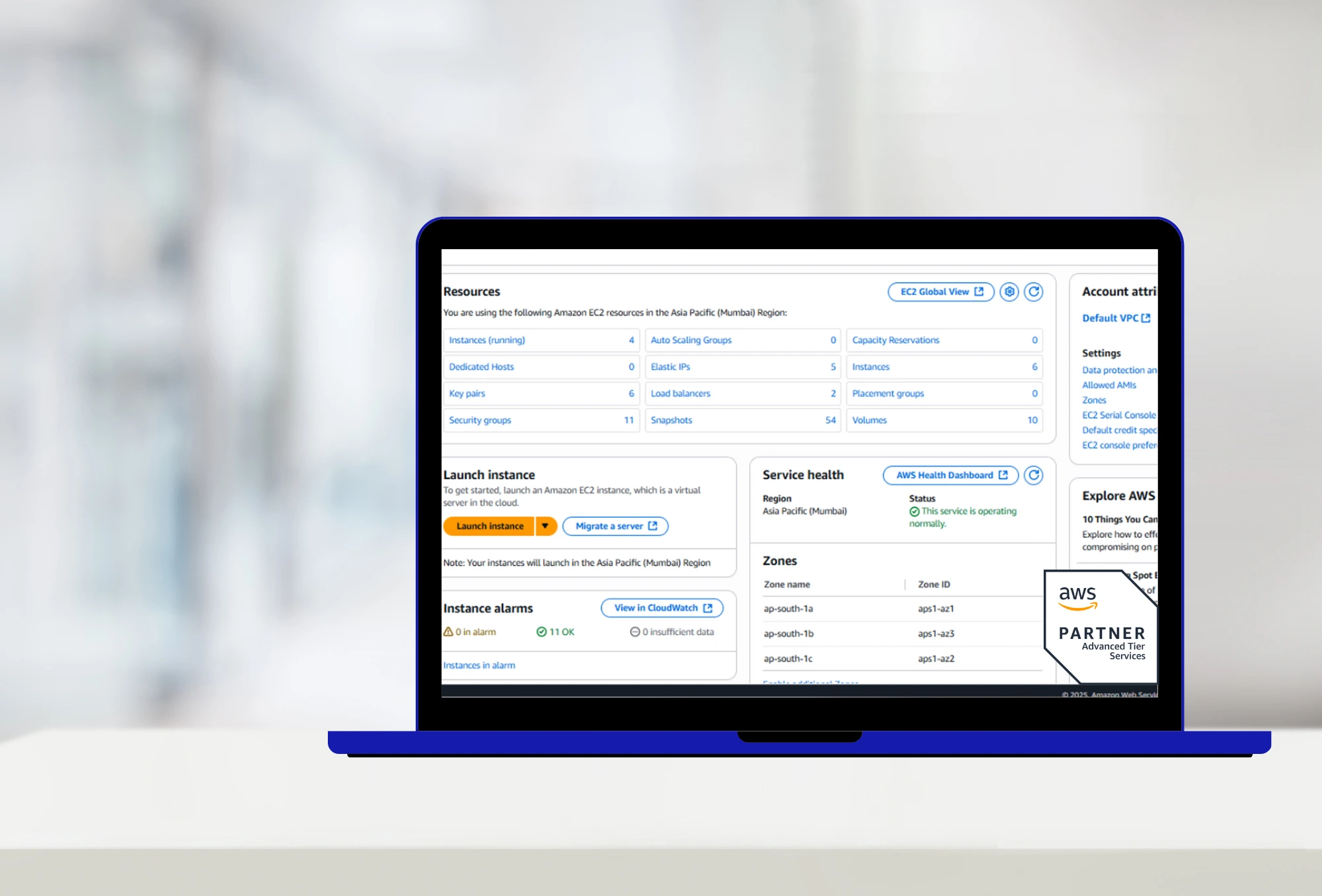 AWS cloud services dashboard showcasing infrastructure management, monitoring, and scalability.
