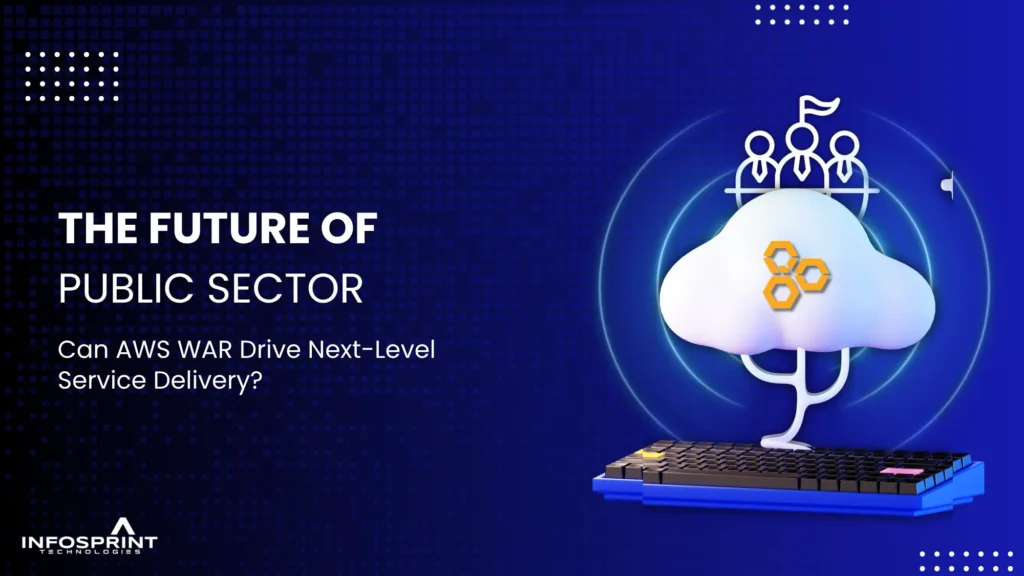 Illustration of a cloud above a keyboard symbolizing modern public sector digital transformation, titled “The Future of Public Sector: Can AWS WAR Drive Next-Level Delivery?