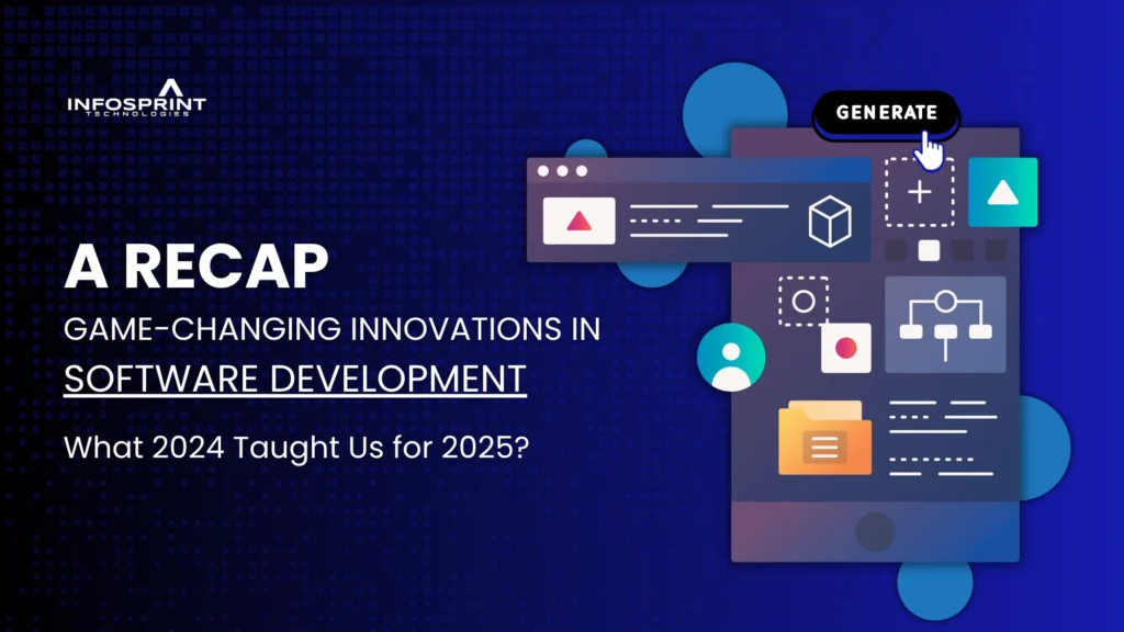 Software interface elements and a “Generate” button with the title “A Recap: Game-Changing Innovations in Software Development—What 2024 Taught Us for 2025.
