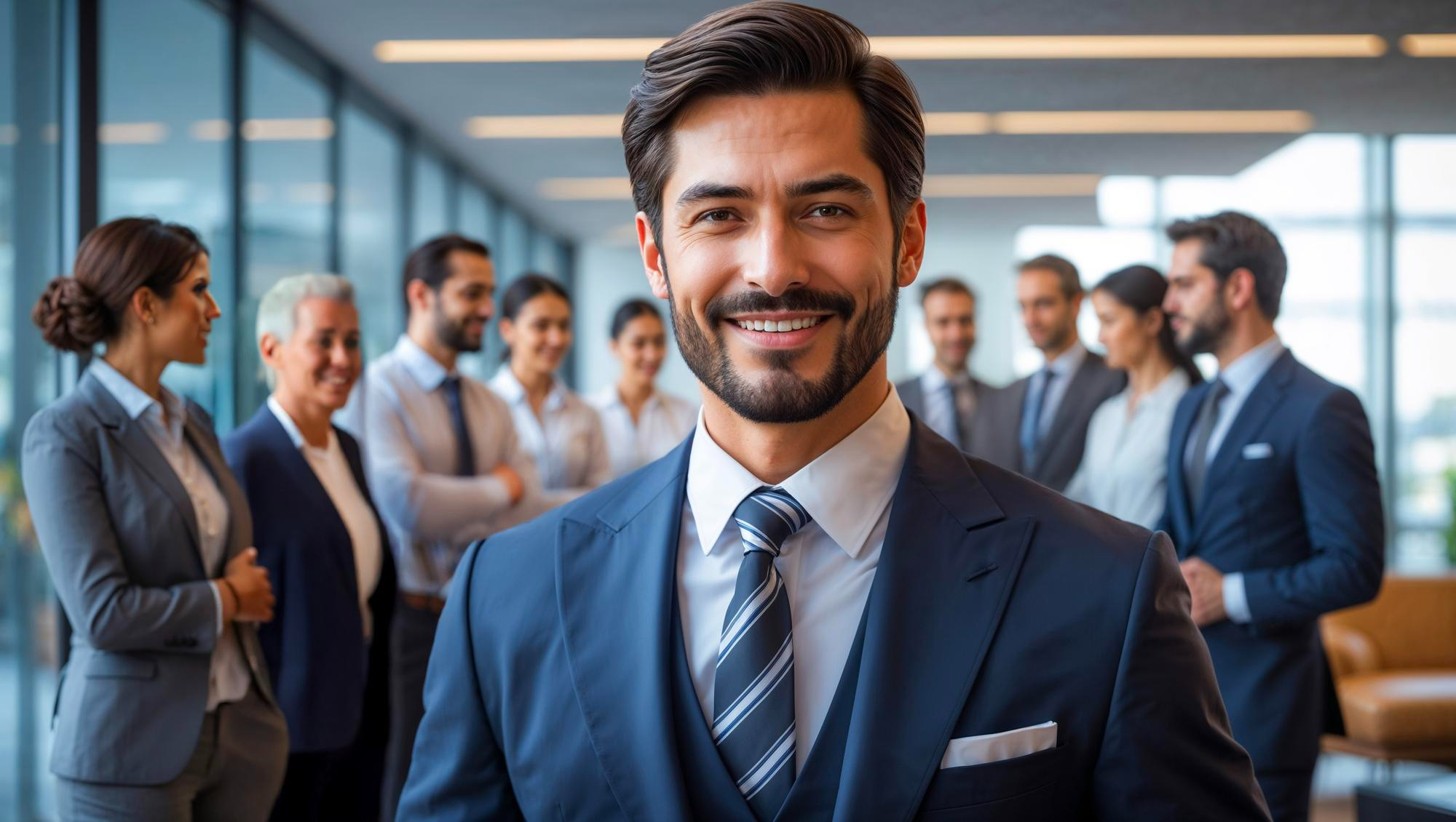 Confident business professional leading a team discussion, representing integrity, trust, and responsible decision-making within Infosprint’s workplace culture.