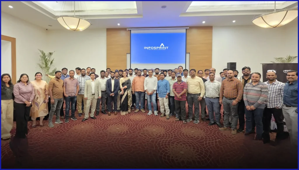AWS SMB event attendees and Infosprint team at Hyderabad cloud workshop showcasing participation in cloud strategy and architecture session.